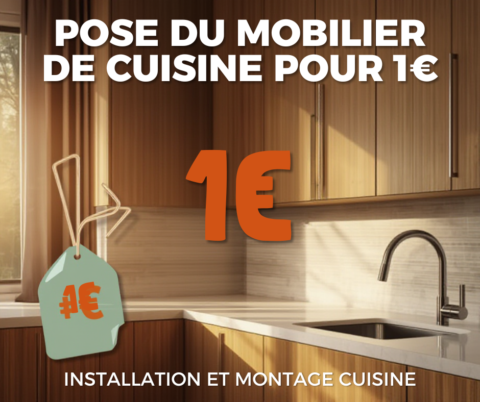 Profitez d'une offre rare chez Cuisines Douillet, la pose du mobilier de votre cuisine pour 1 euros. Offre valable pour une commande ferme au plus tard le28 mars 2026